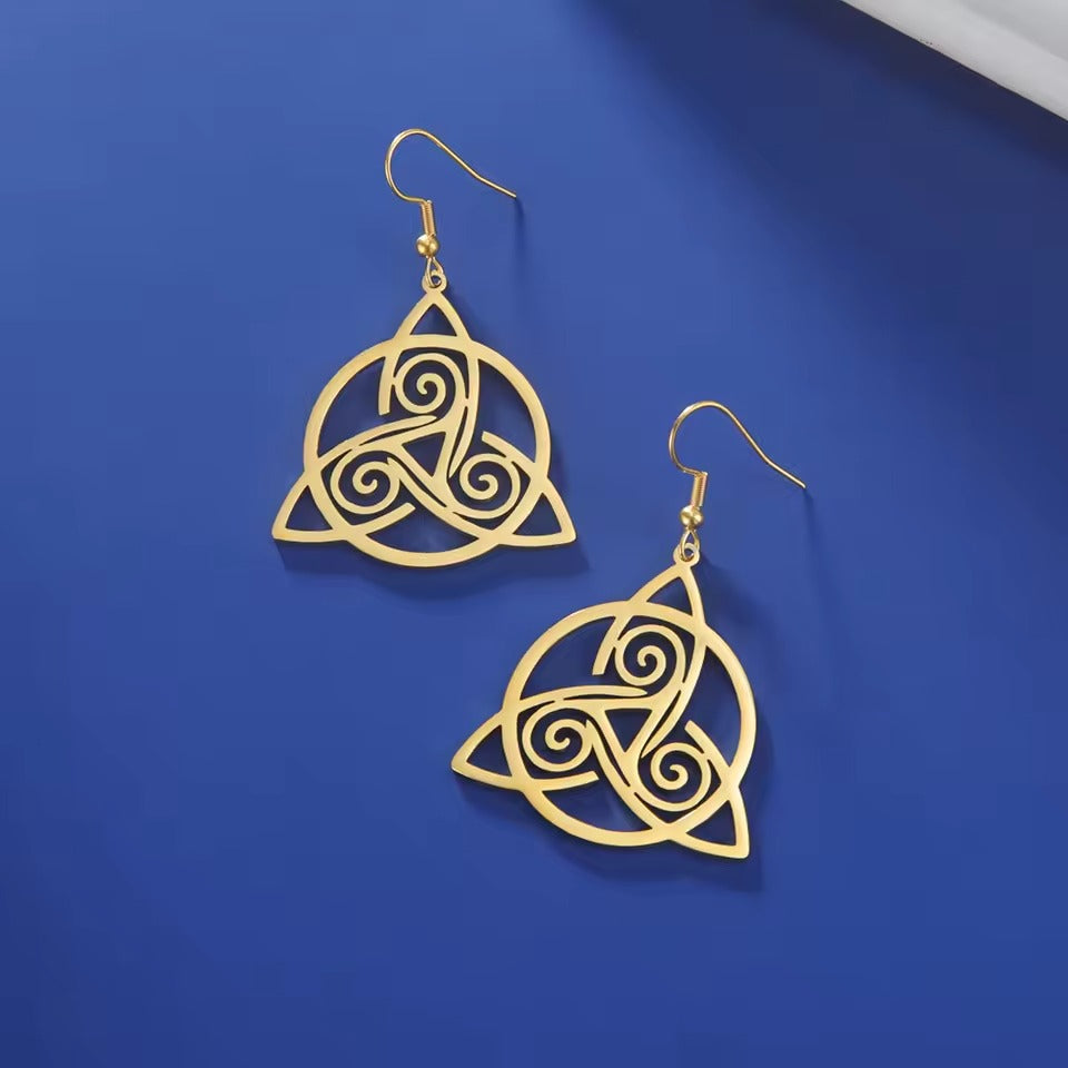 Celtic Triquetra and Triple Spiral Dangle Earrings