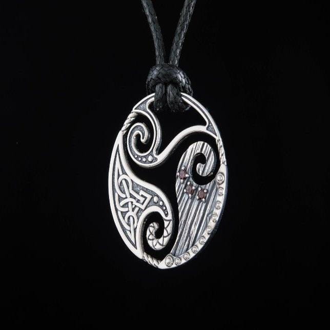 Circle Shield Pendant with Triskelion and CZ Ornament Sterling Silver Norse Jewelry-2