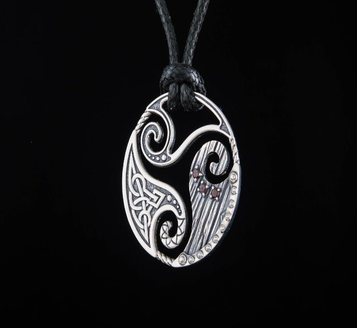Circle Shield Pendant with Triskelion and CZ Ornament Sterling Silver Norse Jewelry-2