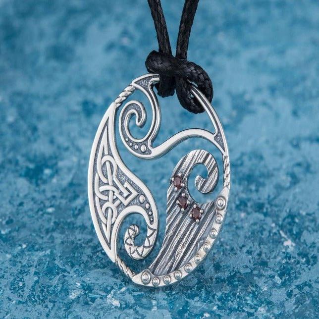 Circle Shield Pendant with Triskelion and CZ Ornament Sterling Silver Norse Jewelry-5
