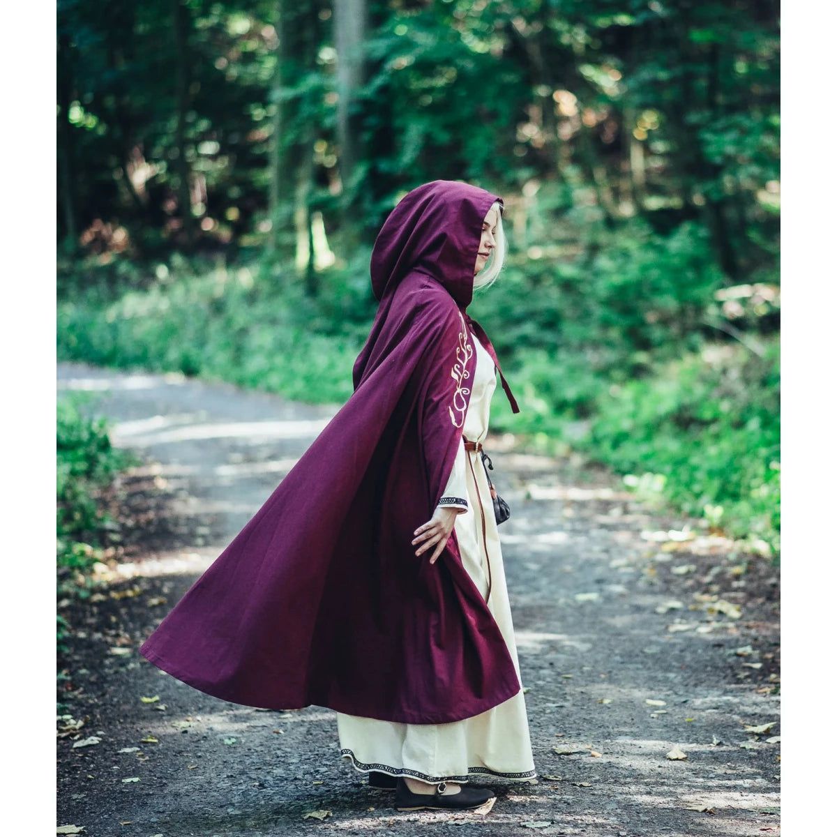 Red Cloak with Hood and Embroidery