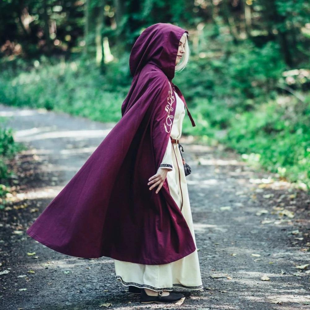 Red Cloak with Hood and Embroidery