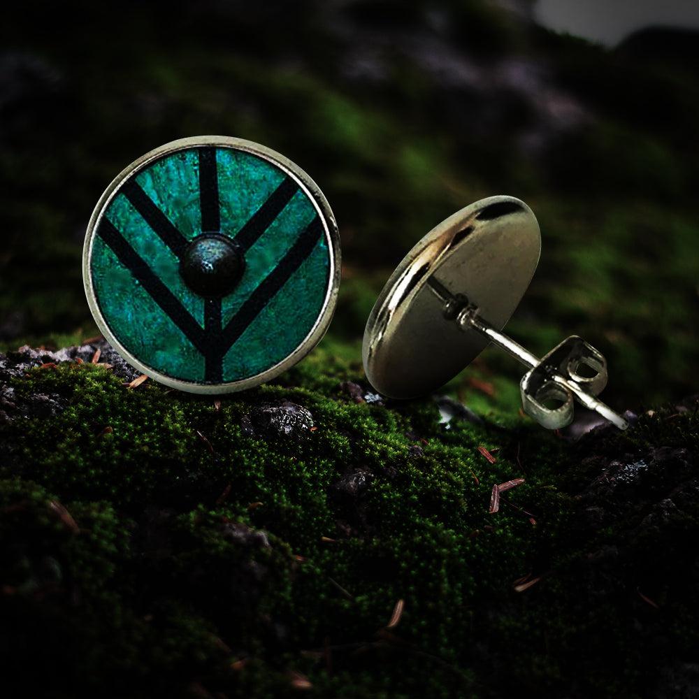 Compass Viking Shield Glass Stud Earrings-1