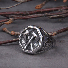 Cross Double Battle Axe Viking Ring-2