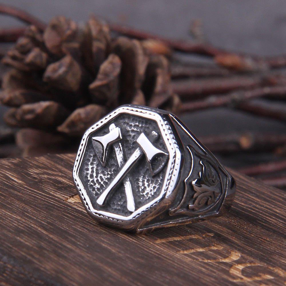 Cross Double Battle Axe Viking Ring-4