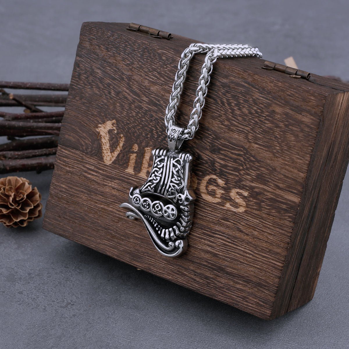 Dragon Boat Stainless Steel Viking Necklace-2