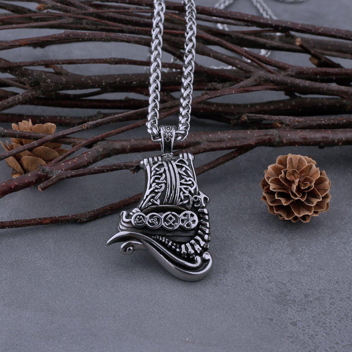Dragon Boat Stainless Steel Viking Necklace-3