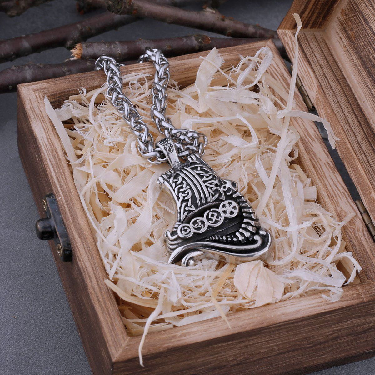 Dragon Boat Stainless Steel Viking Necklace-5