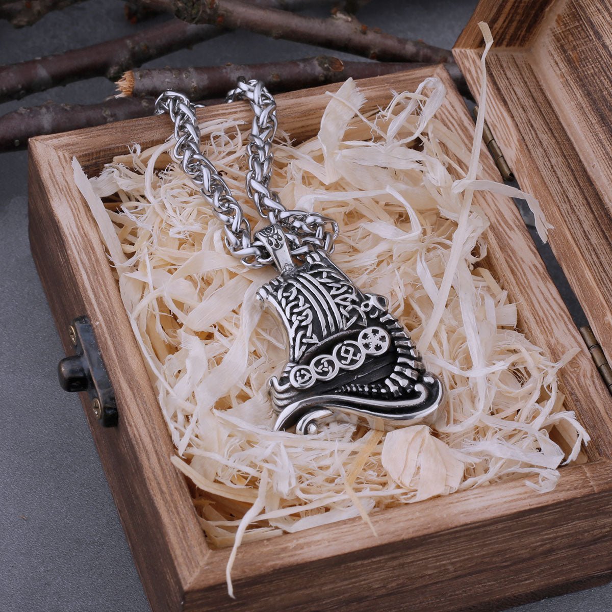 Dragon Boat Stainless Steel Viking Necklace-5