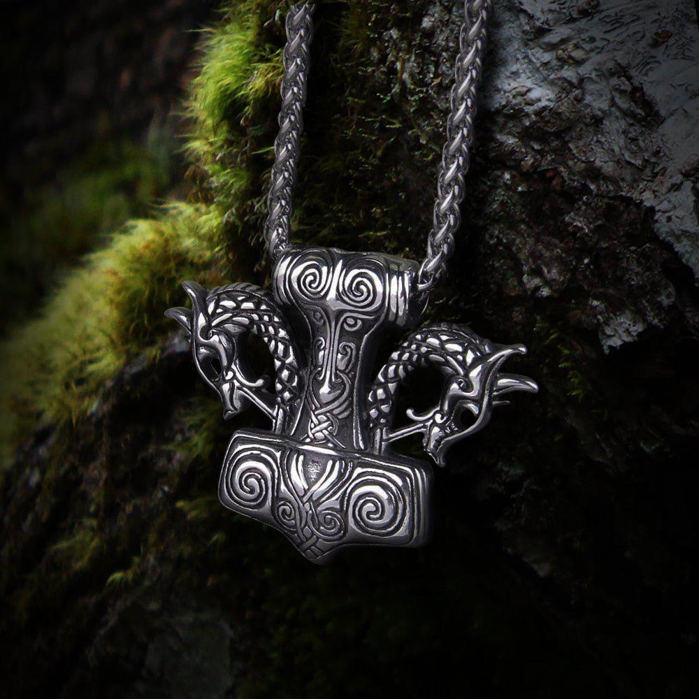Dragon Head Thor&#39;s Hammer Necklace