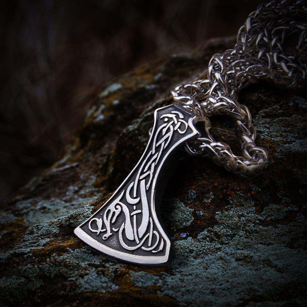 Dragon Knotwork Viking War Axe Pendant Necklace