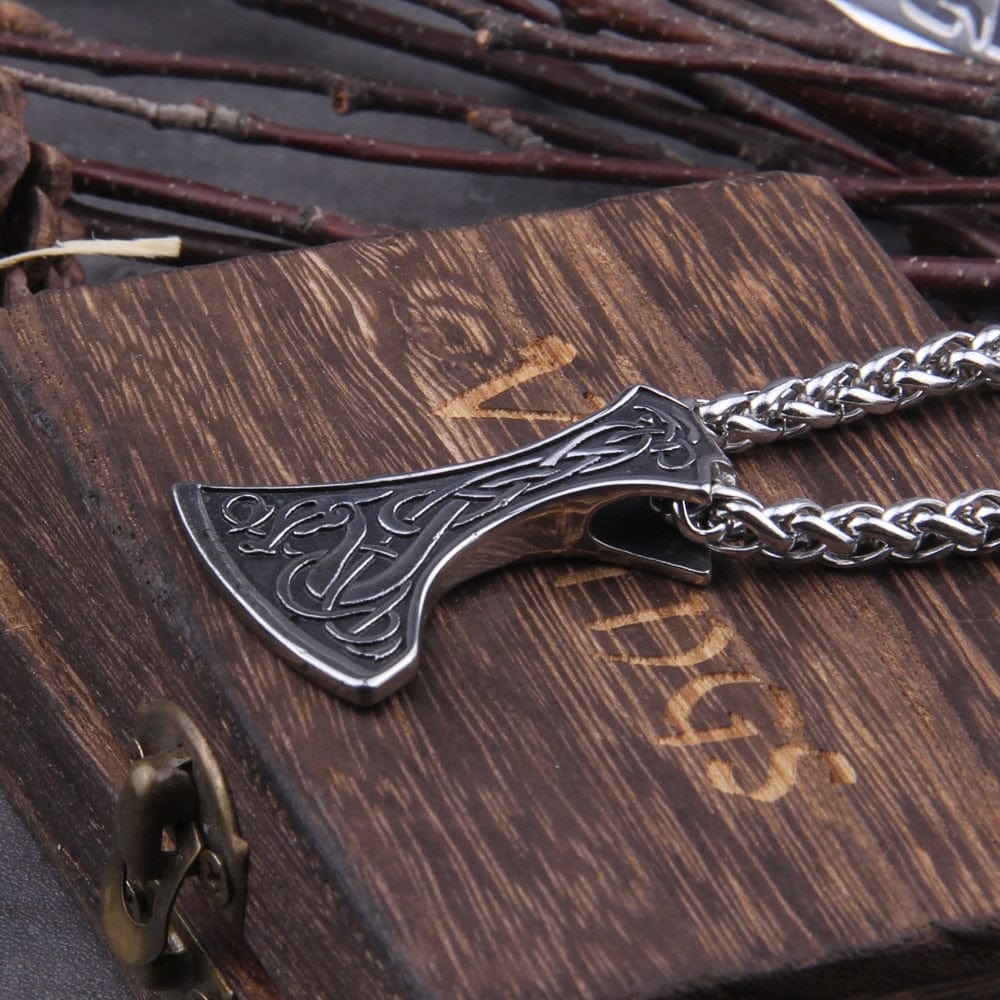 Dragon Knotwork Viking War Axe Necklace