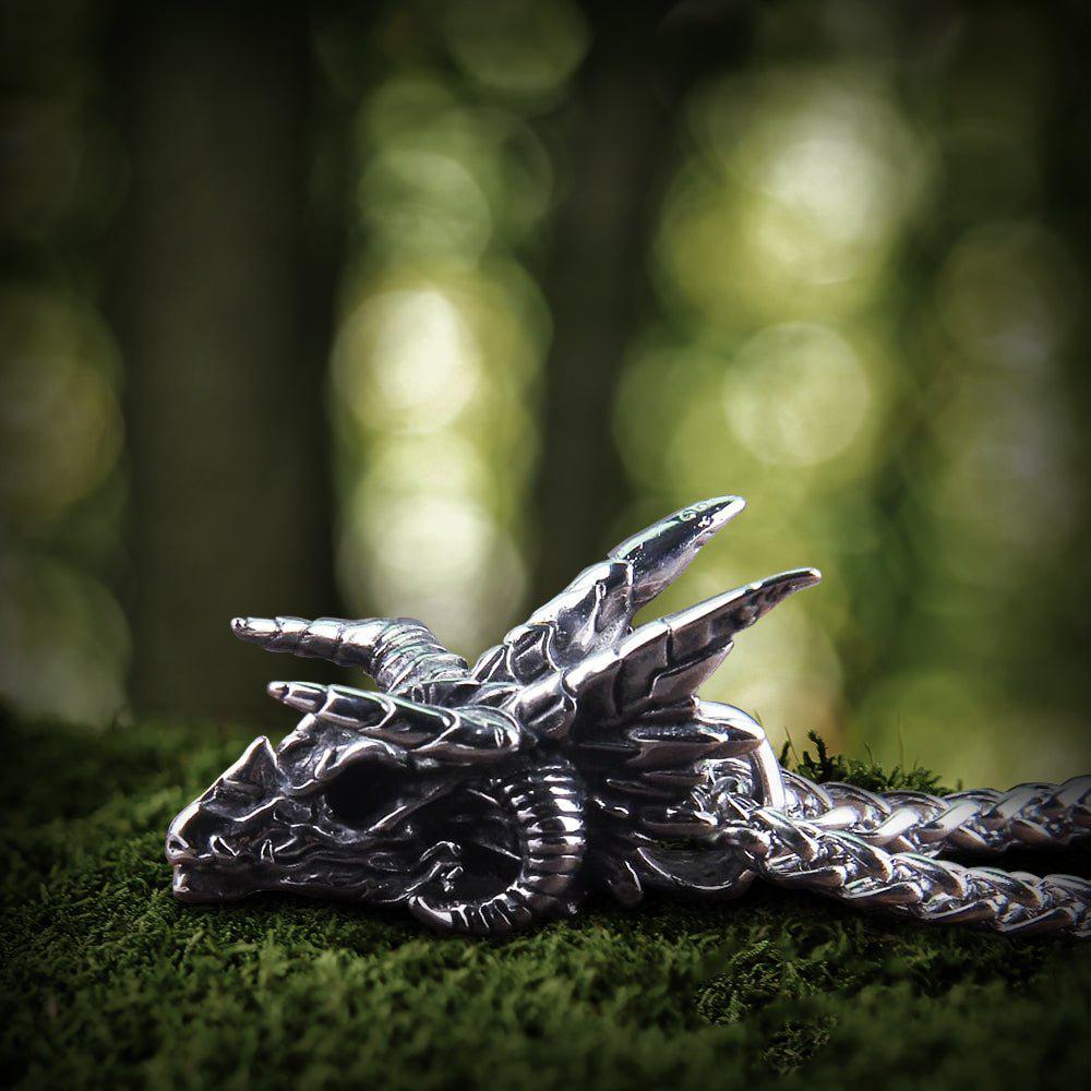 Dragon Skull Steel Pendant Necklace - Nidhogg Corpse Eater