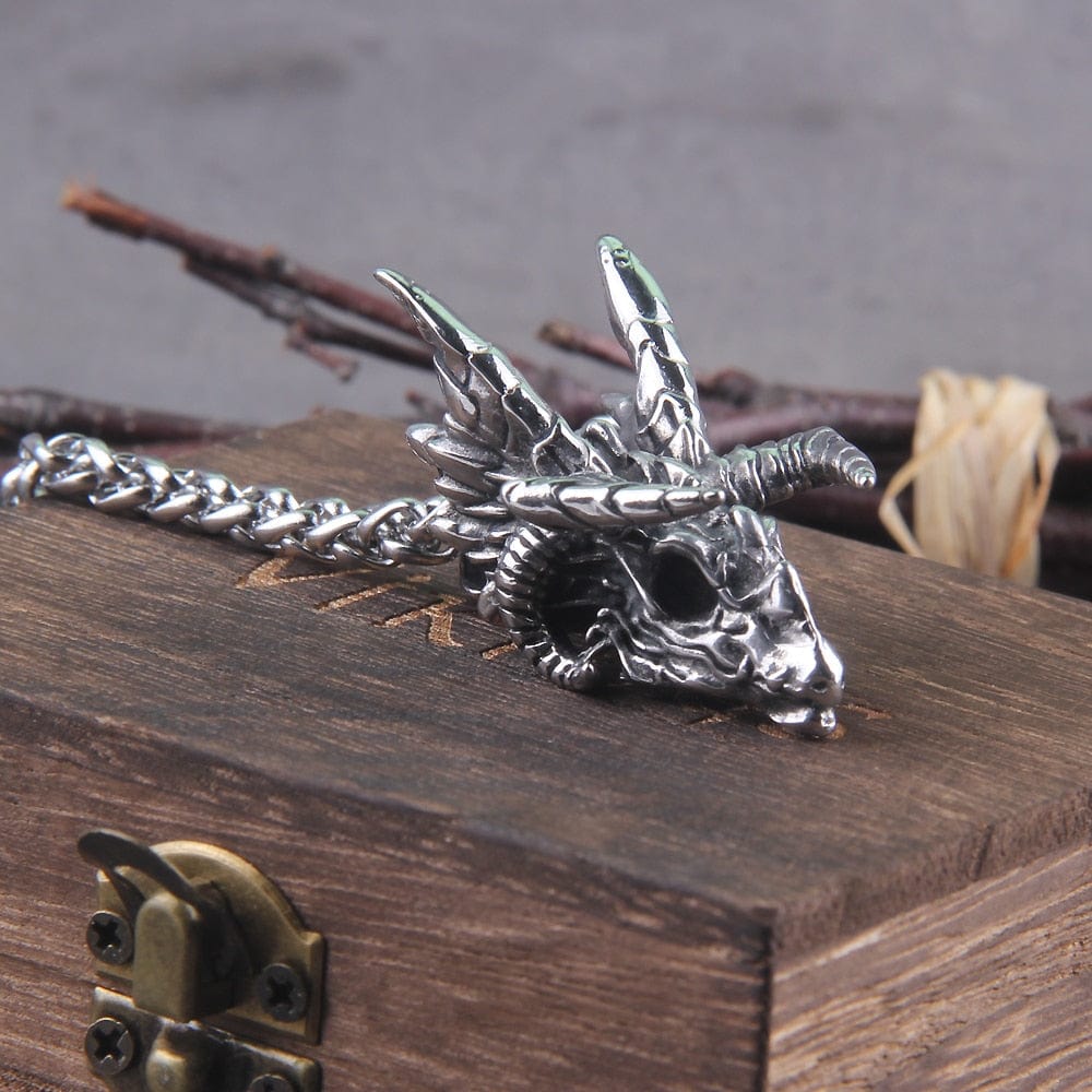 Dragon Skull Steel Vikings Necklace