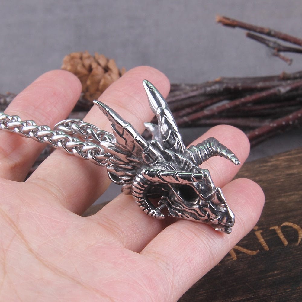 Dragon Skull Steel Vikings Necklace