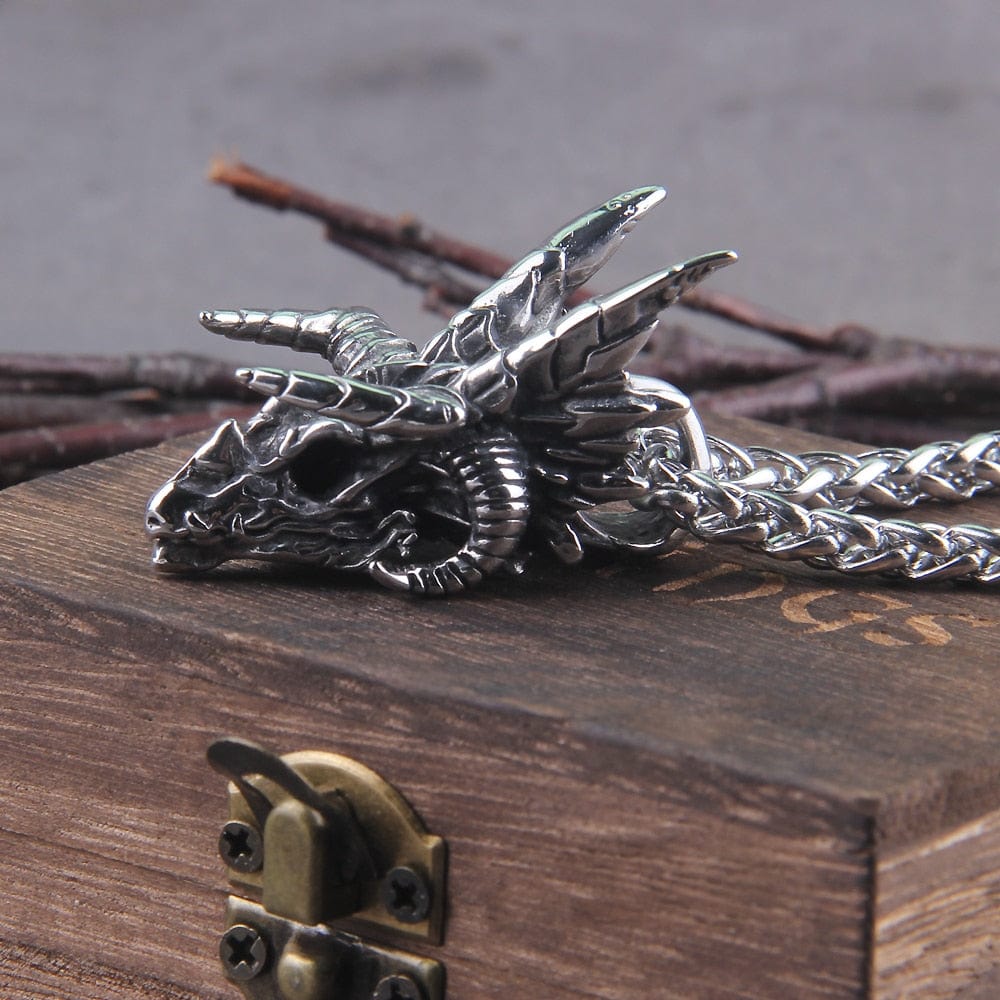 Dragon Skull Steel Vikings Necklace