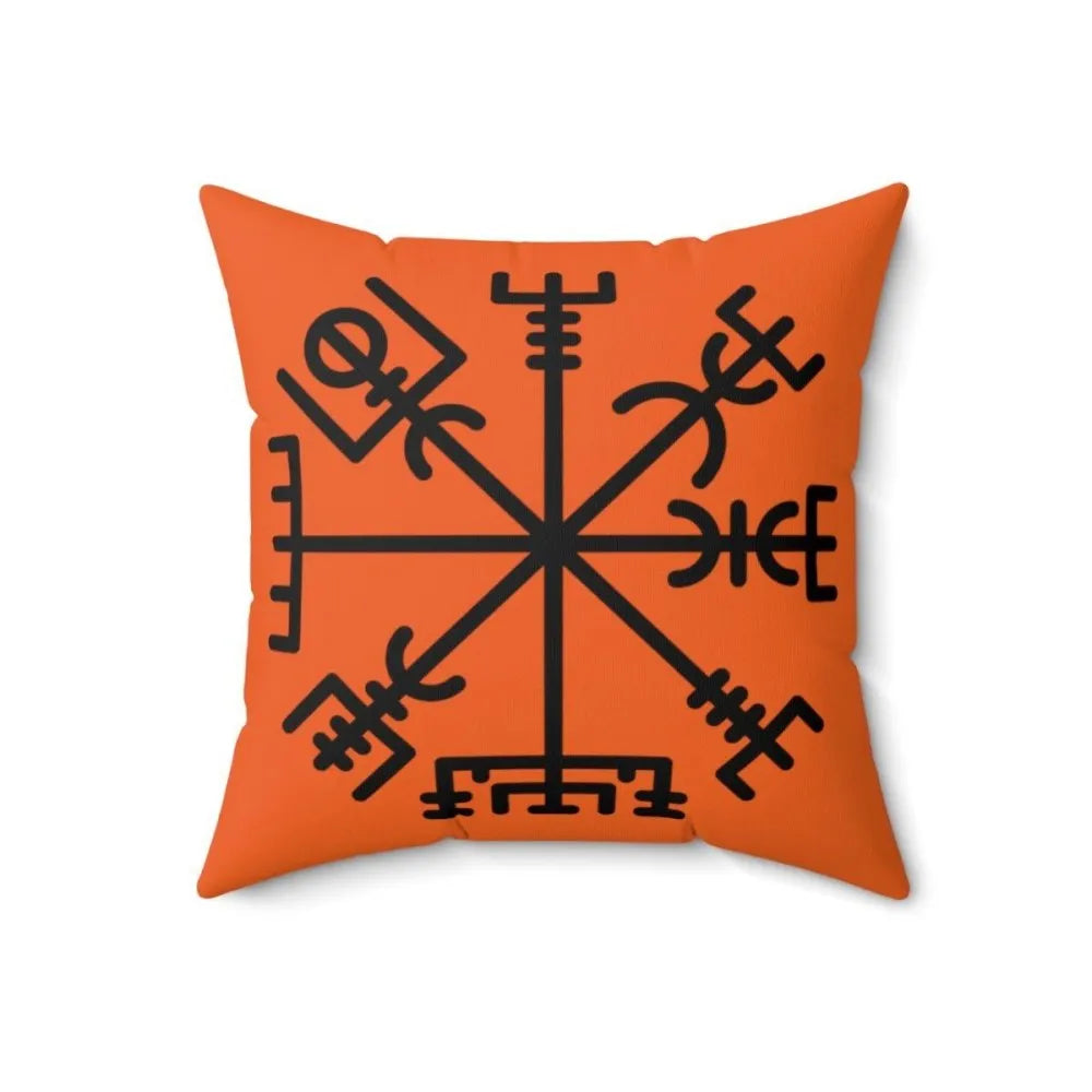 Orange Viking Vegvisir Rune Symbol Cushion-1-Viking Warrior
