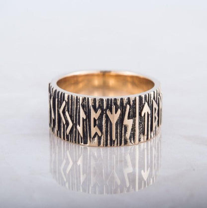 Elder Futhark Runes Ring Bronze Viking Jewelry-2