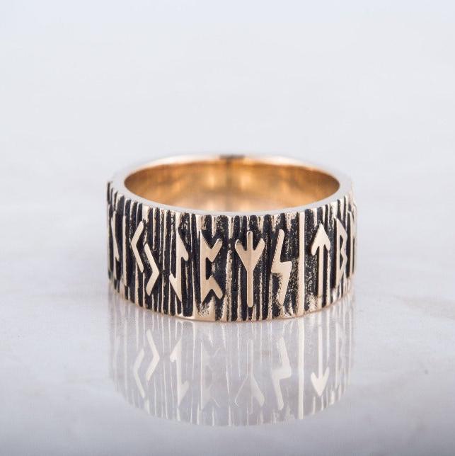 Elder Futhark Runes Ring Bronze Viking Jewelry-2