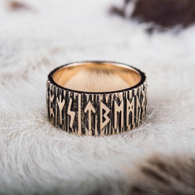 Elder Futhark Runes Ring Bronze Viking Jewelry-4