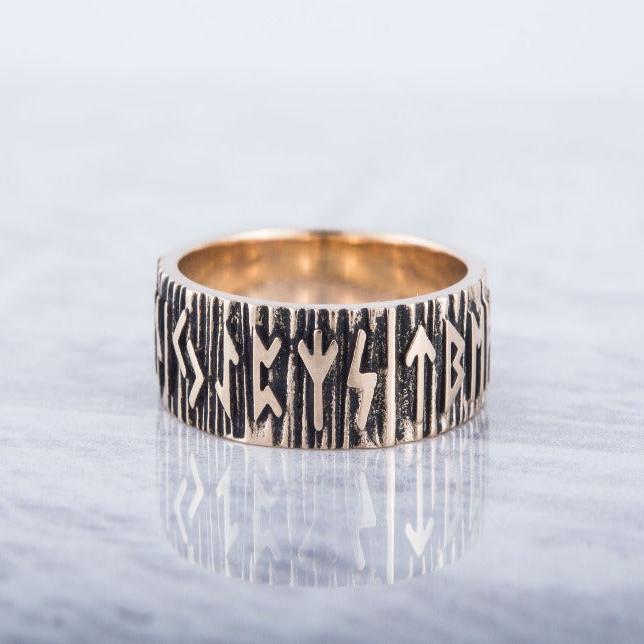 Elder Futhark Runes Ring Bronze Viking Jewelry-6