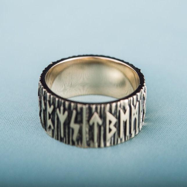 Elder Futhark Runes Ring Bronze Viking Jewelry-7