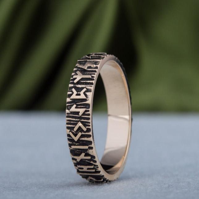 Elder Futhark Runes Ring Bronze Viking Jewelry-8
