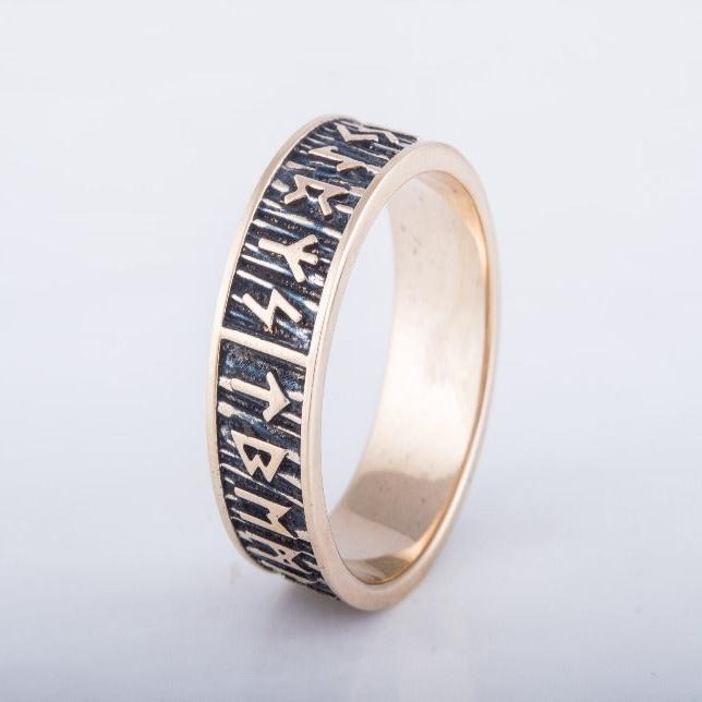 Elder Futhark Runes Ring with Wide Rim Bronze Viking Jewelry-4