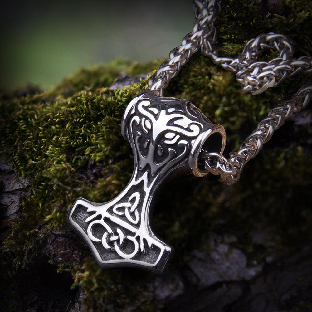 Elegant Knotwork Small Thor’s Hammer Pendant Necklace
