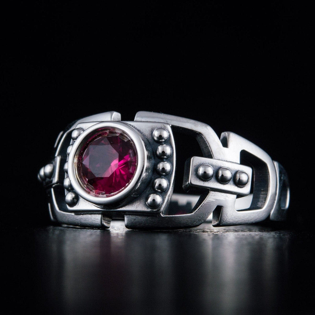 Fashion Ring with Red Cubic Zirconia Sterling Silver Jewelry-1
