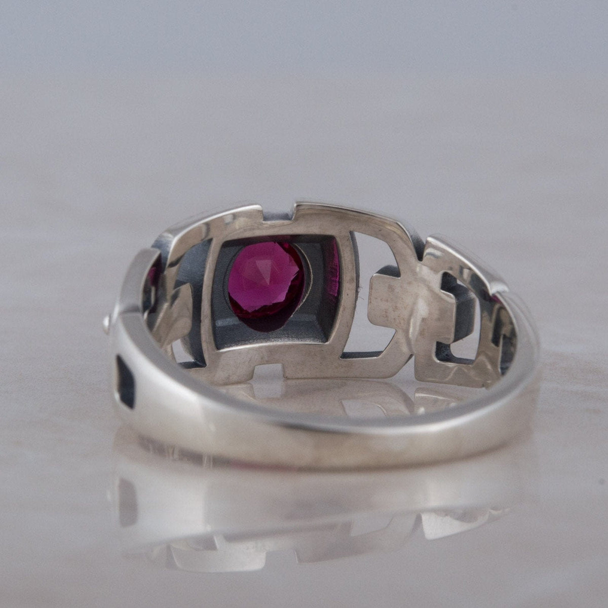 Fashion Ring with Red Cubic Zirconia Sterling Silver Jewelry-3
