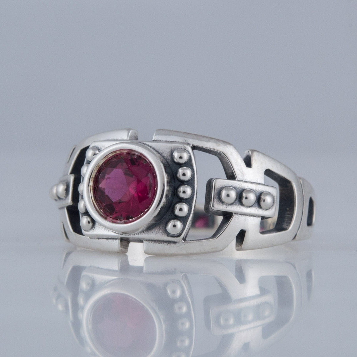 Fashion Ring with Red Cubic Zirconia Sterling Silver Jewelry-4