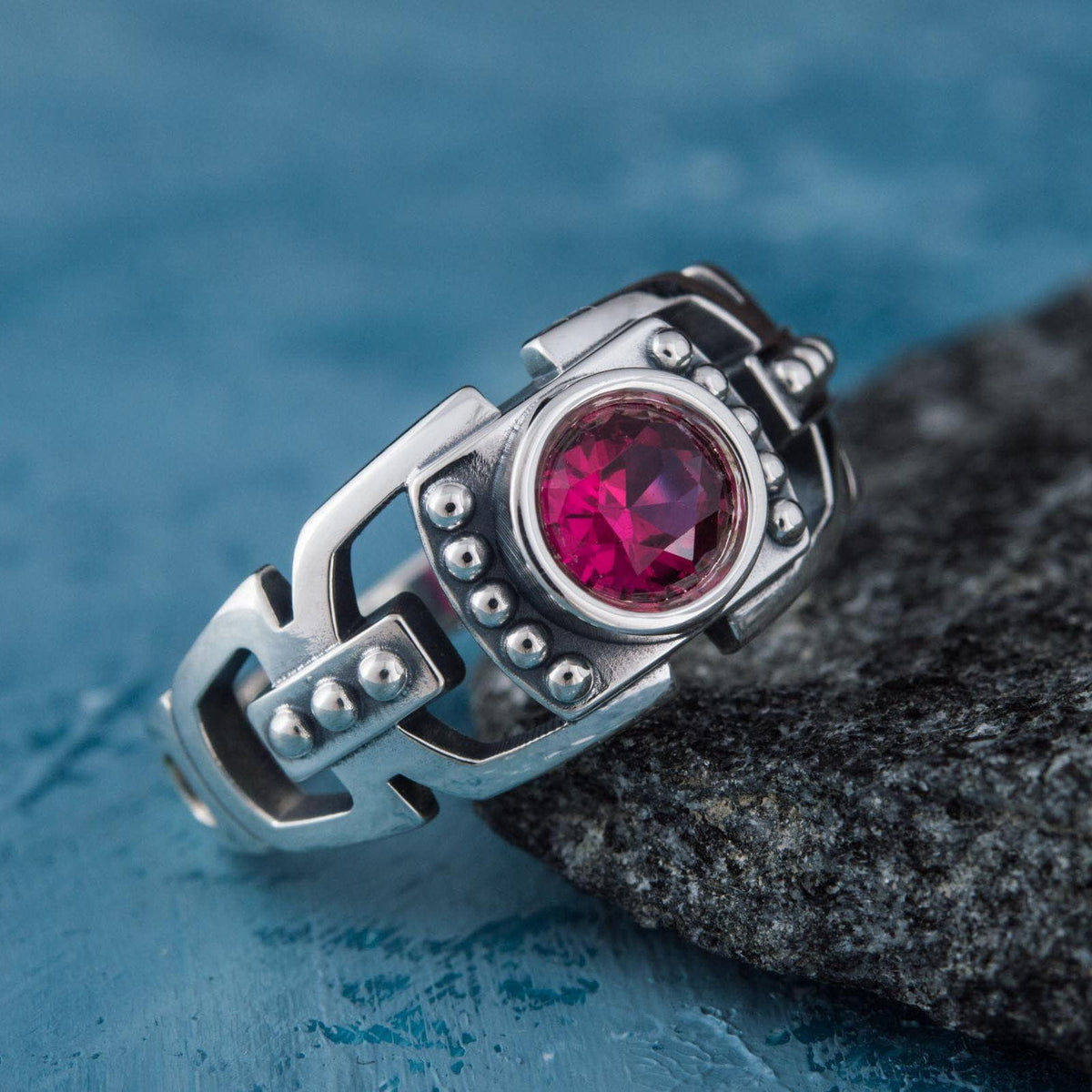 Fashion Ring with Red Cubic Zirconia Sterling Silver Jewelry-5