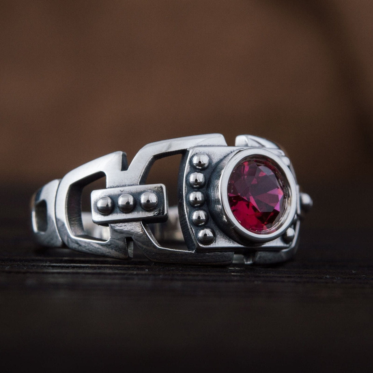 Fashion Ring with Red Cubic Zirconia Sterling Silver Jewelry-6