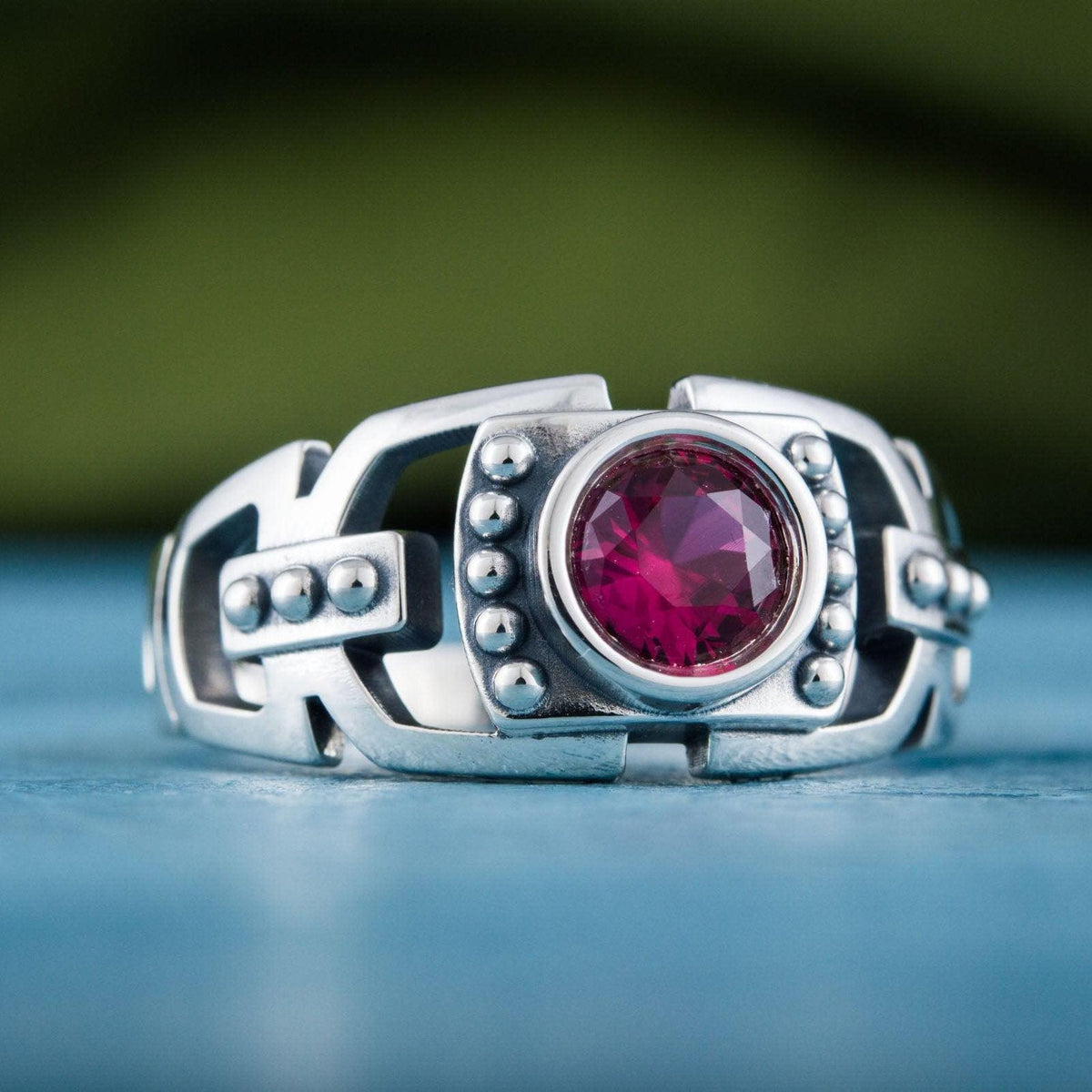 Fashion Ring with Red Cubic Zirconia Sterling Silver Jewelry-7