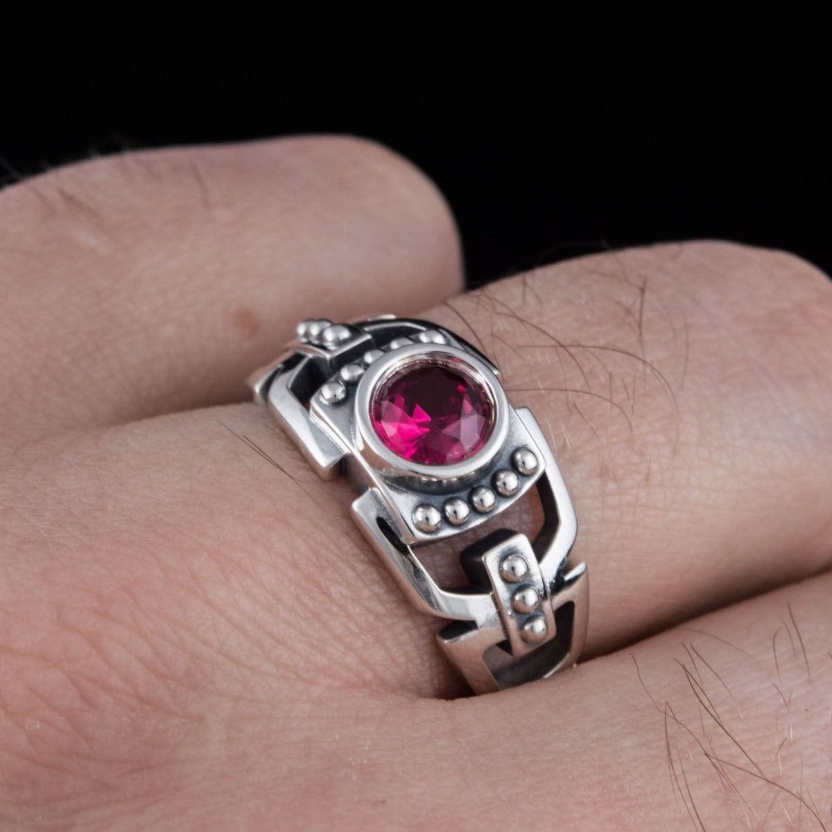 Fashion Ring with Red Cubic Zirconia Sterling Silver Jewelry-8