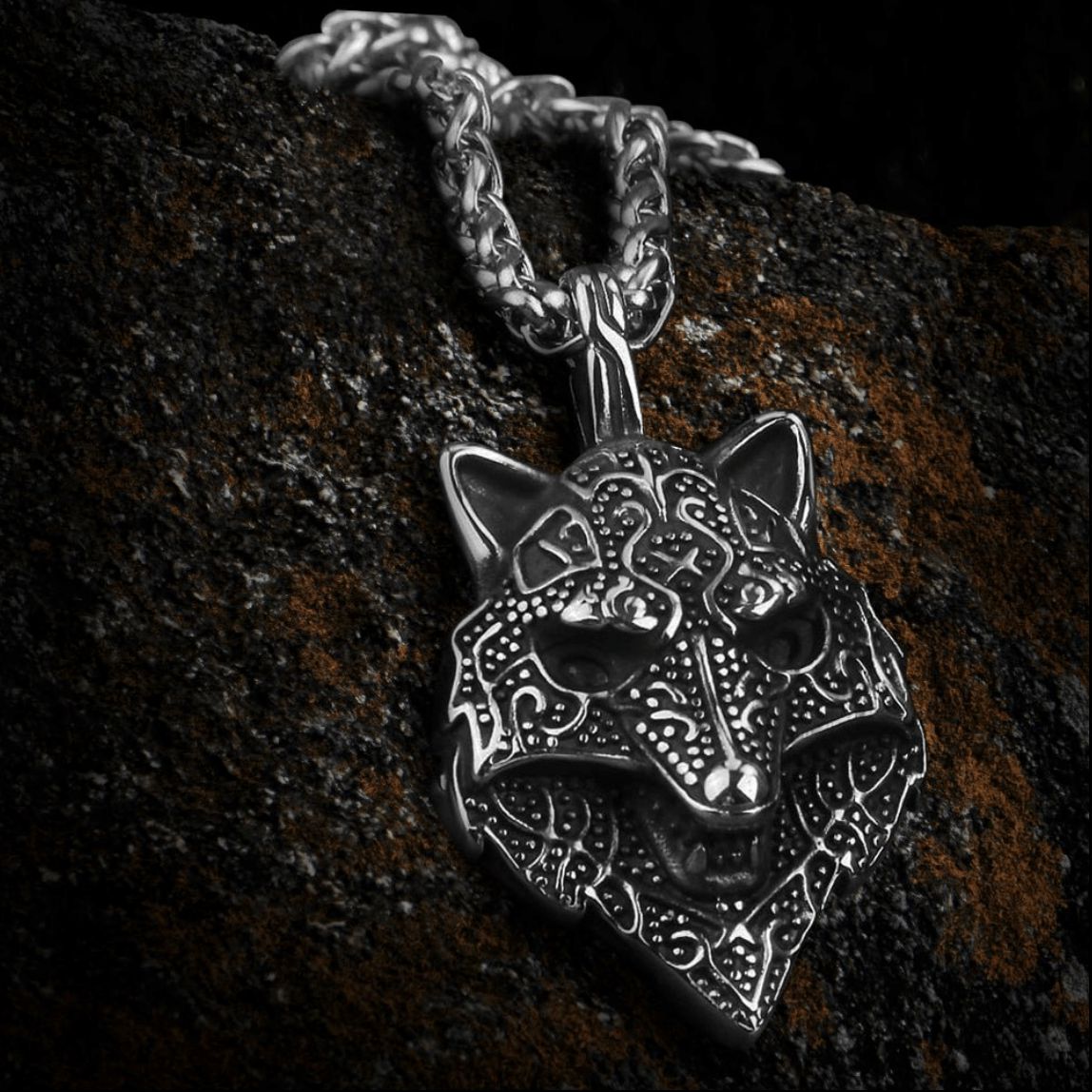 Fenrir Bust Viking Wolf Head Necklace