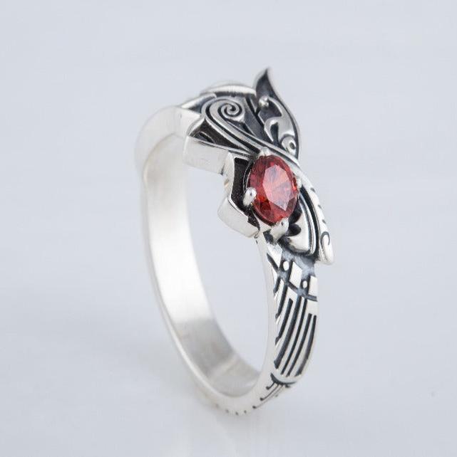 Fenrir Ring with Gem Sterling Silver Unique Norse Jewelry-3