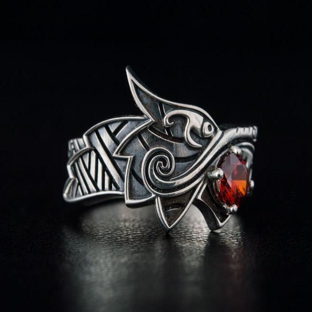 Fenrir Ring with Gem Sterling Silver Unique Norse Jewelry-6
