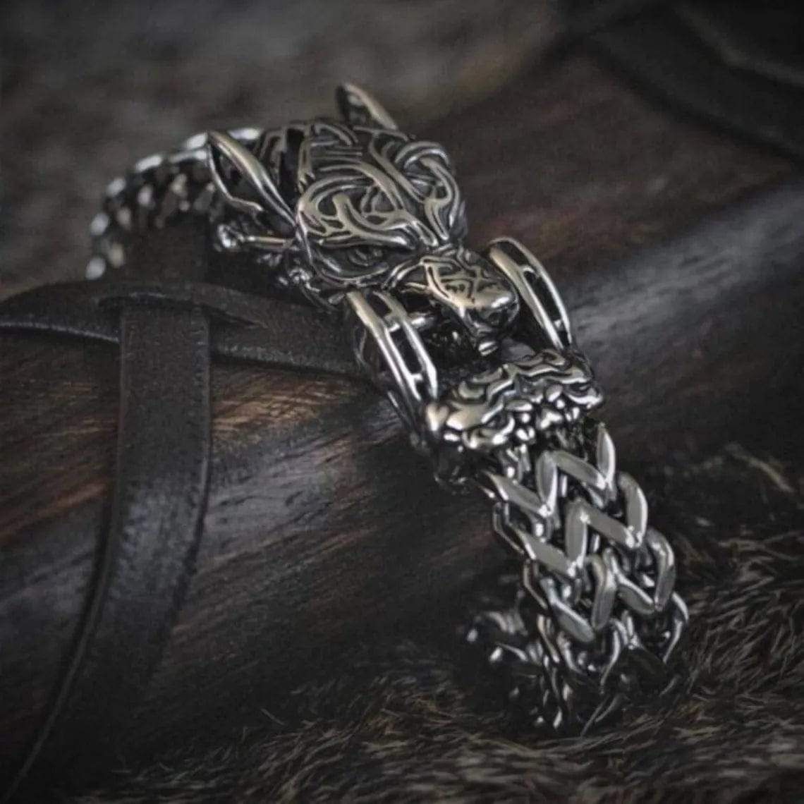 Wolf Bracelet - Sterling Silver | Fenrir Wolf Heads | Viking Arm Ring –  Sons of Vikings