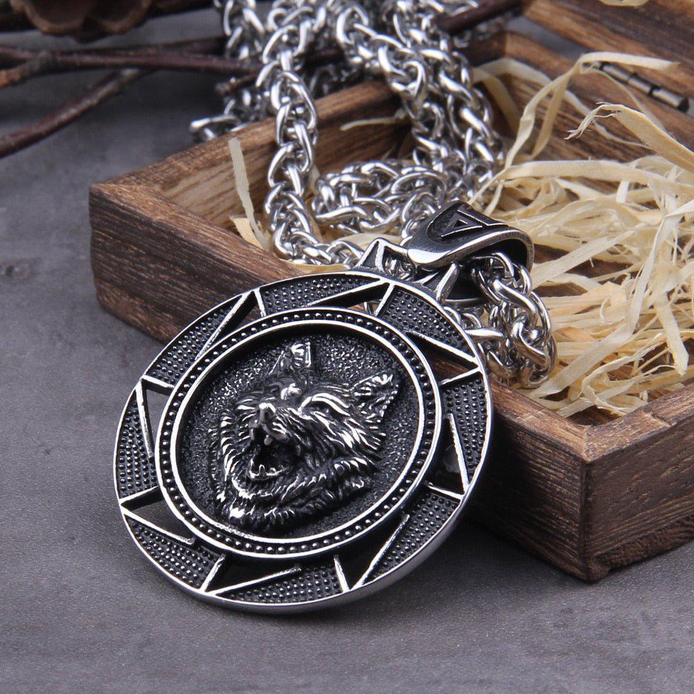 Fenrir Wolf of Ragnarok Medallion Talisman Necklace