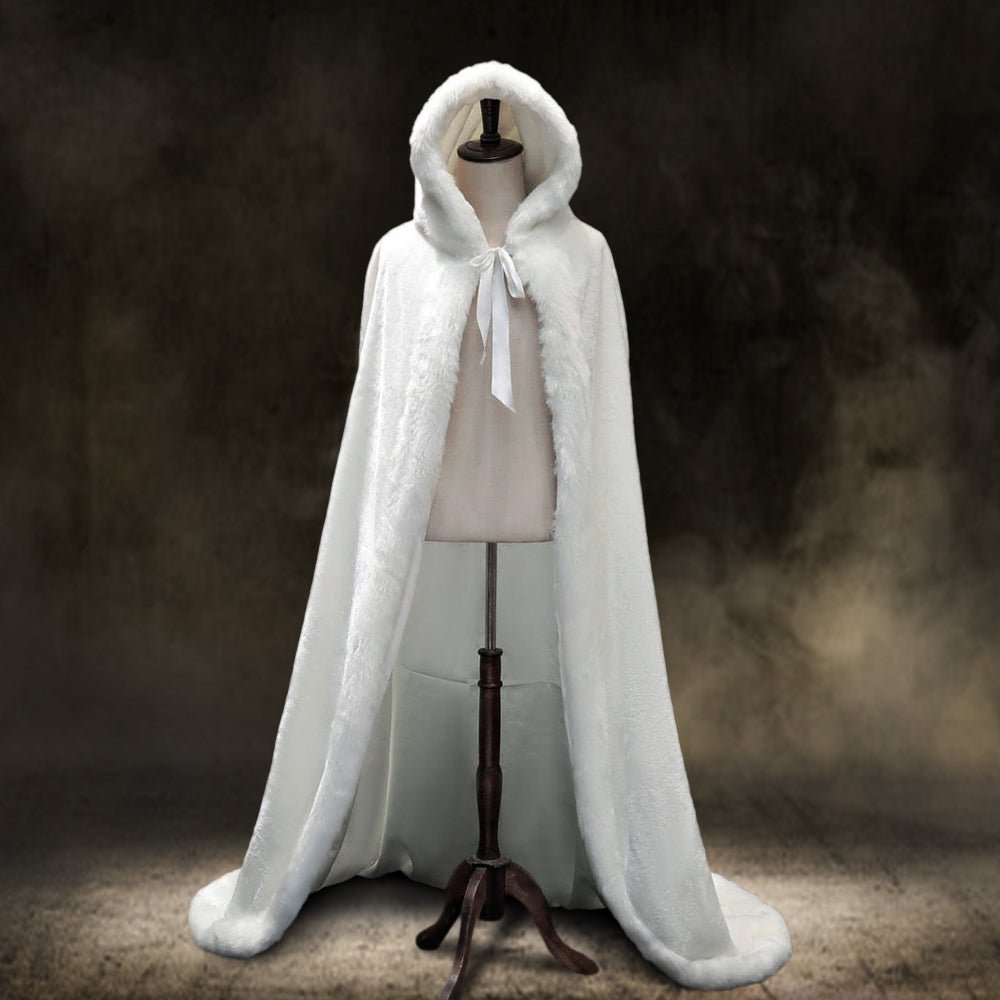 Fur-Lined Winter Viking Hooded Cloak, Ivory