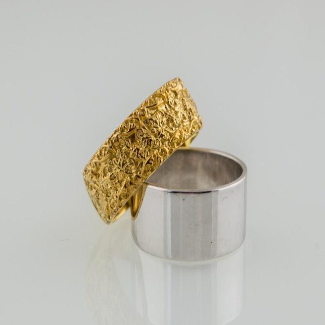 Gold Ring with Flower Ornament Unique Handmade Jewelry-3