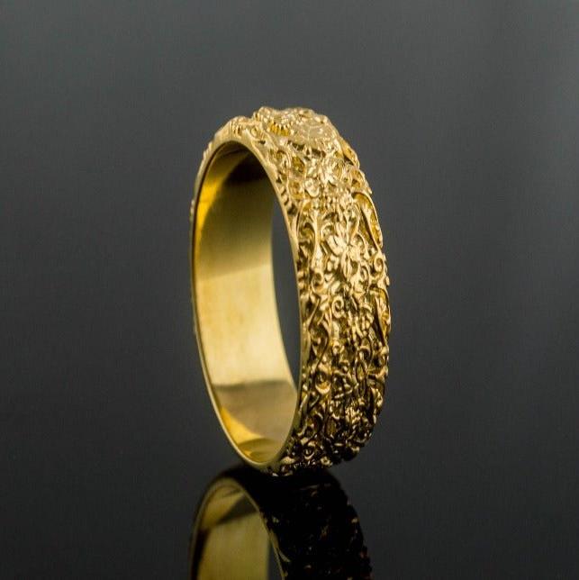 Gold Ring with Flower Ornament Unique Handmade Jewelry-4