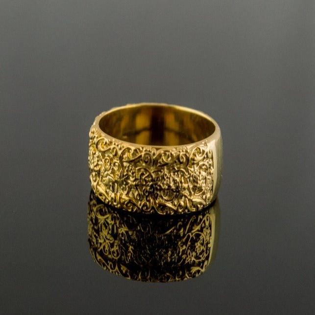 Gold Ring with Flower Ornament Unique Handmade Jewelry-5