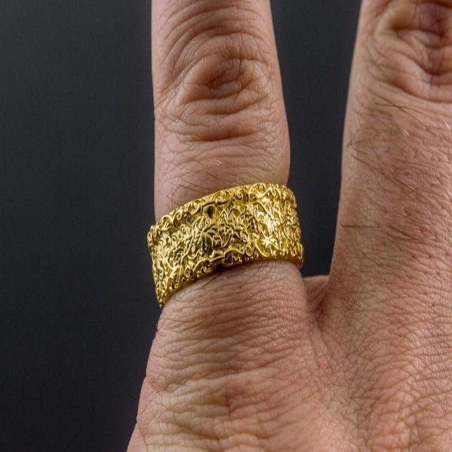 Gold Ring with Flower Ornament Unique Handmade Jewelry-6