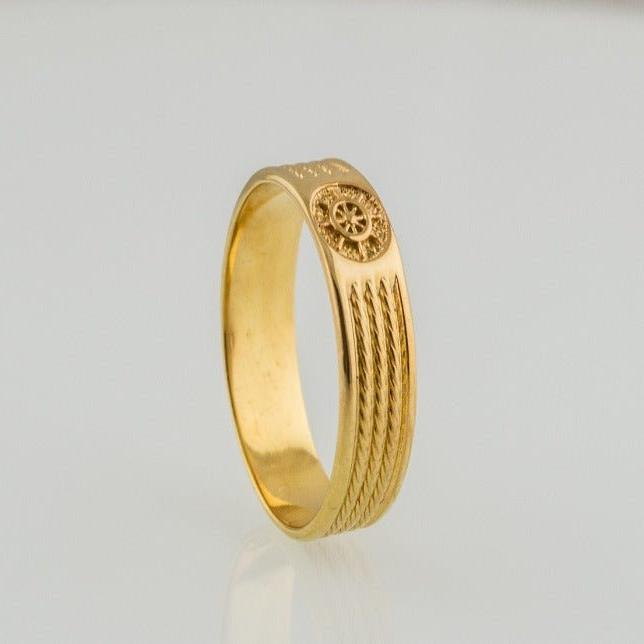 Gold Ring with Handweel Symbol Ornament Style Handmade Jewelry-2