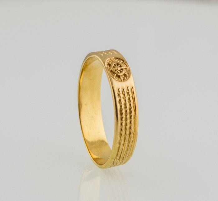Gold Ring with Handweel Symbol Ornament Style Handmade Jewelry-2
