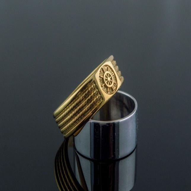 Gold Ring with Handweel Symbol Ornament Style Handmade Jewelry-3