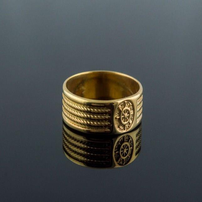 Gold Ring with Handweel Symbol Ornament Style Handmade Jewelry-4